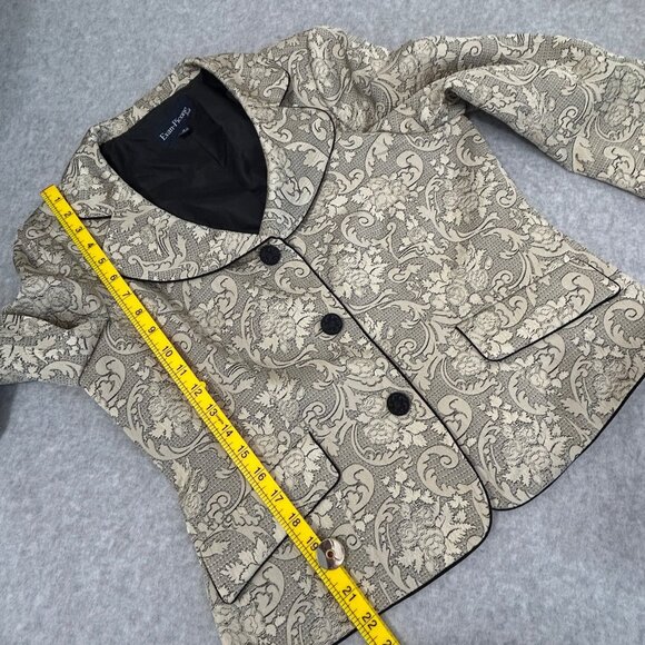 EVAN PICONE Black Label Blazer Cream Jacquard Damask Sz 12 Career 3 Button - Picture 7 of 10